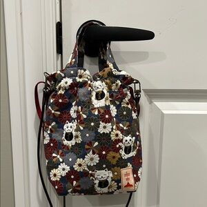 Floral Cat Print Drawstring Bag